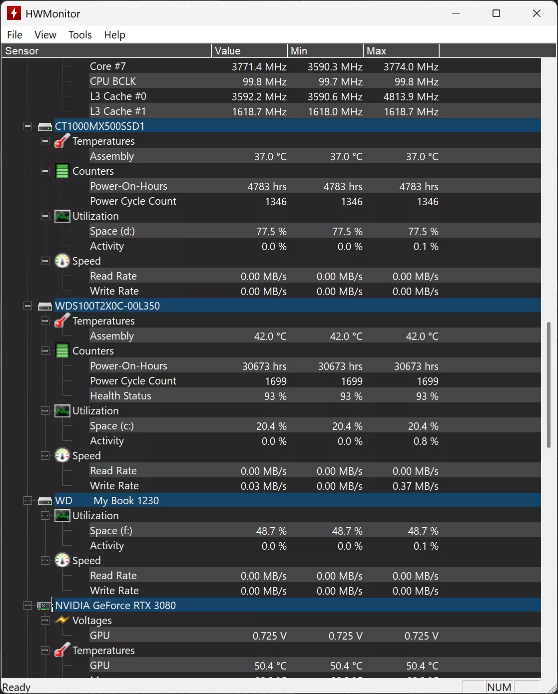 HWMonitor panel focused on CPU power and thermals